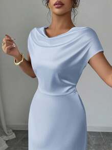 Rafferiza 女士优雅休闲/商务低胸短袖波西米亚风连衣裙 - 淺藍色 - 查看 3