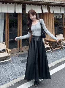 DAZY Women's Solid Color Casual A-Line Loose Skirt Fall Skirts