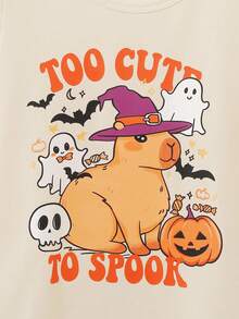 Young Boy Halloween Cartoon Print Short Sleeve T-Shirt - Multicolor - View 5