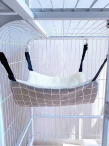 1pc Gray Plaid Double-Sided Pet Hammock Bed With Removable Fleece Cushion For Small And Medium Cats, Four Seasons Available