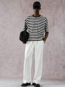 Manfinity EMRG Herren Patchwork Lässig Jogginghose mit Kordelzug Taille und Taschen, locker geschnitten - Weiss - Übersicht 4