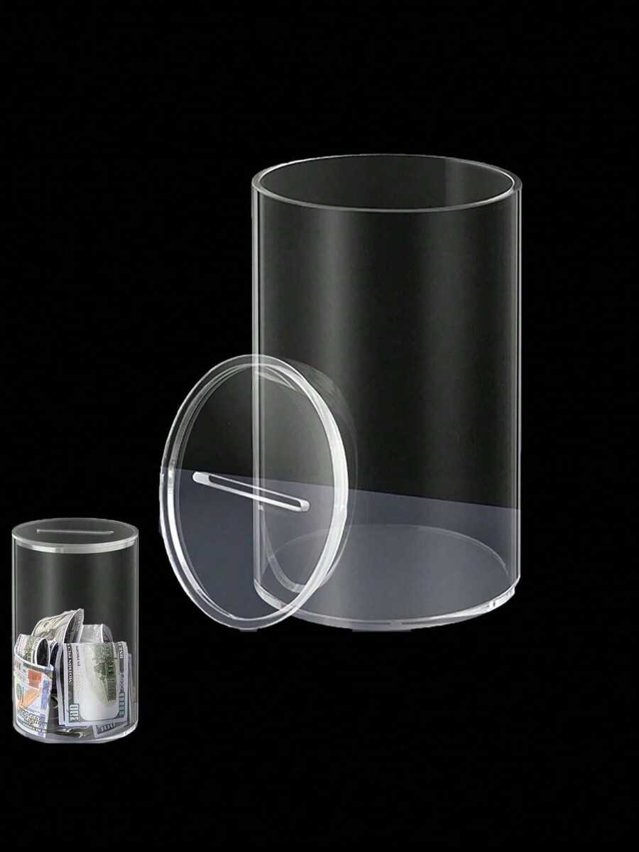 SHEIN بنك شفاف من الأكريليك، قابل للإيداع والإزالة، بنك شفاف مع غطاء، أفضل هدايا - شفاف - مشاهدة 1