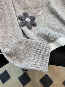 Franclia Áo len cardigan dệt kim mềm mại thiết kế hoa thanh lịch mới dành cho phụ nữ nhỏ nhắn, quần áo len dệt kim mùa thu/đông cho trường đại học vải mùa thu dành cho phụ nữ - Xám - Xem 3