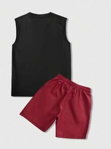 ROMWE MEN Street Life Men's Hip Hop Portrait & Pentagram Print Tank Top And Sports Shorts - Multicolor - View 2