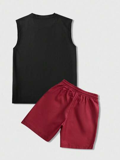 Street Life Men's Hip Hop Portrait & Pentagram Print Tank Top And Sports Shorts