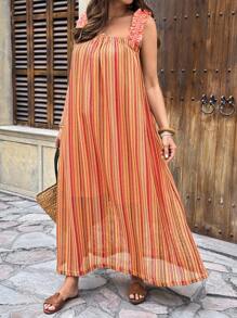 SHEIN Plus Size Resort-Style Print Long Dress - Orange - View 4