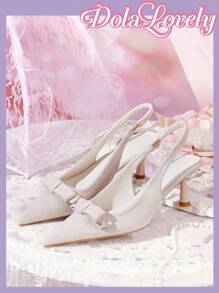 Dola Lovely French Genuine Leather Closed Toe Sandals For Women, 2024 Summer New Niche Design Narrow Heel Backless Pumps - Beige - View 6