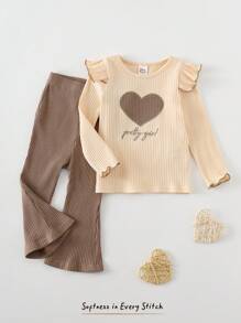 Cozy Pixies 2pcs Baby Girl Heart Pattern Knitted Soft Round Neck Ruffle Trim Long Sleeve Pullover Top And Elastic Waist Flared Pants Set Baby Girl Bell Bottom Outfit Beige Baby Girl Clothes Brown Baby Girl Outfit Baby Girl Clothes Baby Girl Fall Outfit Mocha Baby Clothes Baby Girl Ribbed Outfit Baby Girl Two Piece Outfit Baby Bell Bottom Outfit Winter - Multicolor - View 7