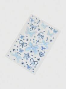 ROMWE Kawaii 1pc Lace Bow, Heart, Star, Cross, Diamond Glitter & Jewel Decor Sticker - Blue - View 3
