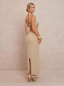 Lumalex 女款长款褶饰露背系带连衣裙 - 棕色 - 查看 4