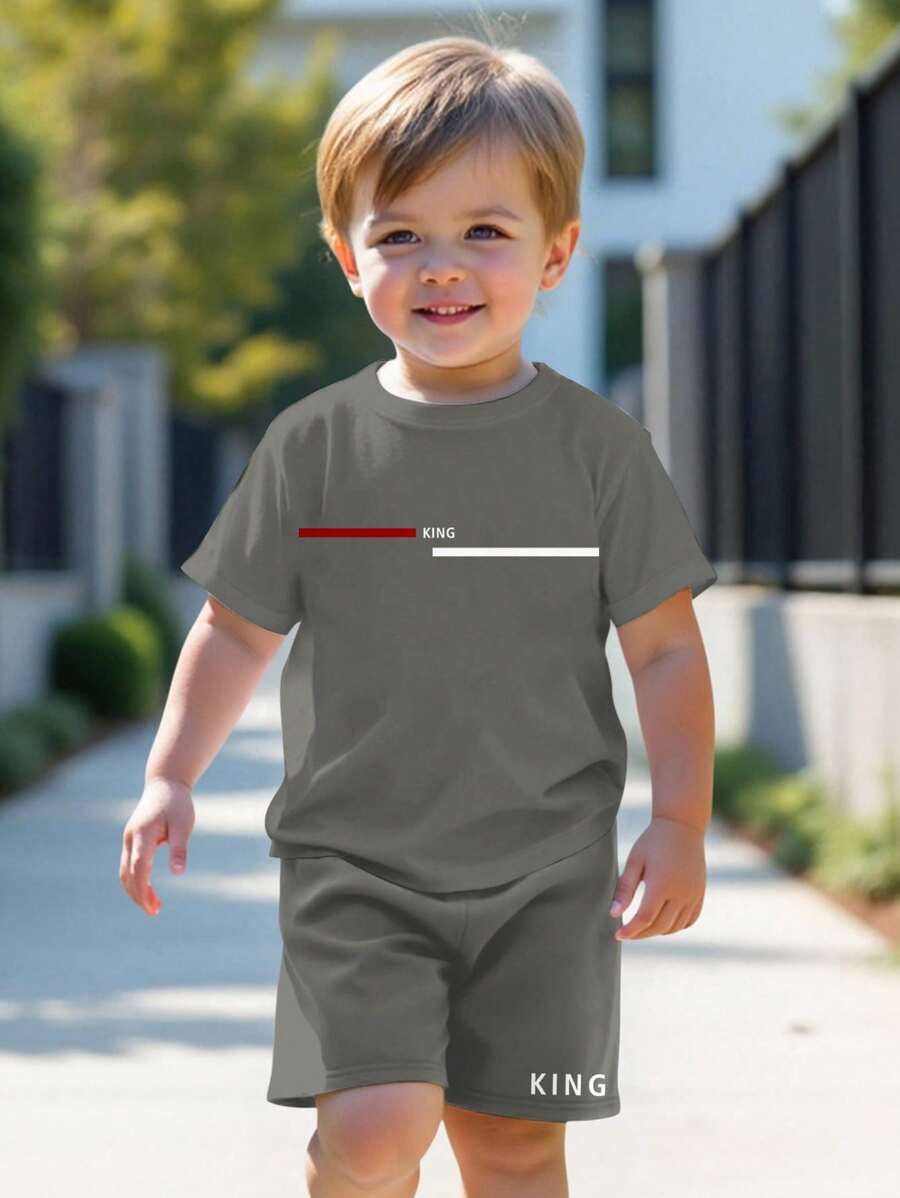 SHEIN 2pcs/Set Young Boys Casual Plain Short Sleeve T-Shirt And Shorts, Summer Outfit
