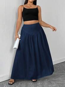 Firerie 女式加大码 A 字裙，腰部褶皱，优雅复古浪漫杏色雪纺裙，配有真口袋，适合海滩度假长蓝色裙子深蓝色裙子女式超长裙蓝色超长裙加大码超长裙深蓝色超长裙女式超长裙带口袋的超长裙