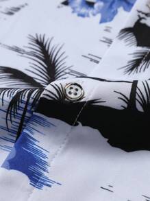 Manfinity RSRT 植物印花前扣休闲短袖衬衫，夏季 - 彩色 - 查看 5