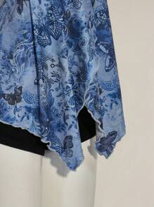 SHEIN ICON Women's Vacation Bohemian Style Floral & Butterfly Print Halter Neck Camisole Blue Floral Top Blue Summer Top Butterfly Print Top Blue Halter Top Women Bandana Top,Off The Shoulder Top