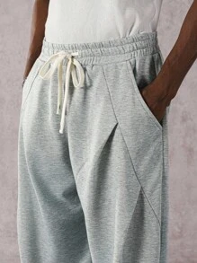 Manfinity Hypemode Quần nỉ nam màu trơn có dây rút ở eo, túi rộng rãi, thường ngày - Xám - Xem 7