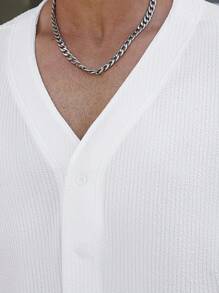 Manfinity Homme Plus Size Men's Solid Color Short Sleeve Single-Breasted Shirt And Pants Casual 2-Piece Set - White - View 2