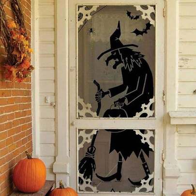 ROMWE Goth 1 pieza Cortina de puerta de encaje negro con diseño de telaraña de araña - Decoración de Halloween, decoración del hogar, decoraciones festivas