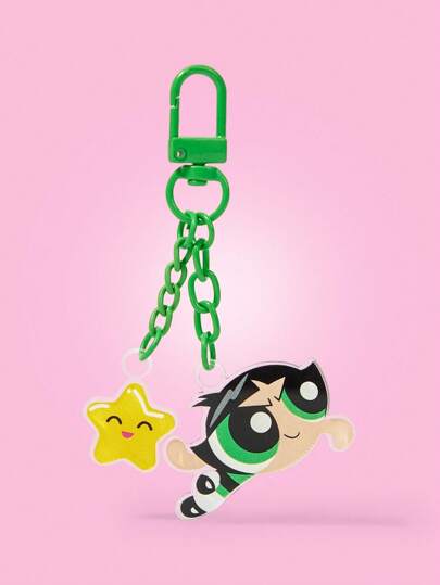 THE POWERPUFF GIRLS X SHEIN 버터컵 패턴 녹색 키치한 키체인