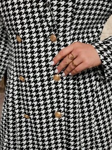 SHEIN Clasi Plus Size Women Houndstooth Print Fitted Lapel Double-Breasted Long Blazer Coat Blazer Dress For Women In Fall/Winter