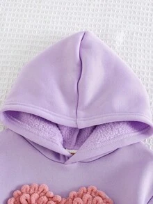 Cozy Pixies 女婴爱心3D图案套头卫衣，休闲百搭柔软针织女婴卫衣，紫色，秋冬季童装 - 淡紫色 - 查看 7