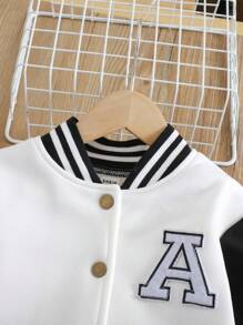 返校女孩休闲时尚棒球夹克 + 百褶裙 2 件套，学院风服装 - 黑與白 - 查看 7