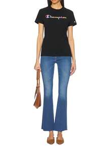 Champion 女式夏季字母图案圆领短袖休闲T恤 - 黑色 - 查看 3