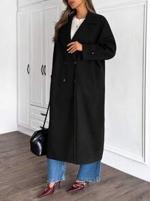 EURMUSE 女士纯色优雅纽扣前羊毛大衣