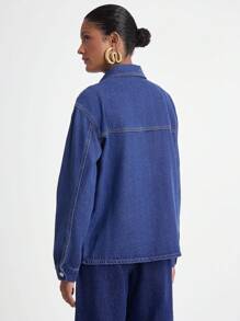 Daynim 女式长袖单排扣口袋休闲牛仔衬衫