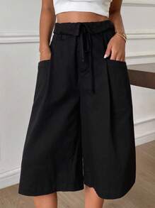 DAZY Women's Solid Color Loose Waistband Drawstring Casual Street Wear Bermuda Shorts