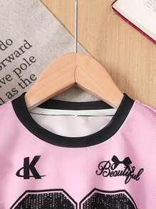 SHEIN Young Girl Loose Casual Minimalist Comfortable Crew Neck Long Sleeve Sweatshirt And Drawstring Pants Set - Pink - View 7