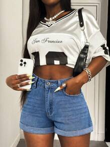 Slaydiva Pantalones cortos vaqueros de verano informales para mujer con bolsillos laterales y dobladillo deshilachado