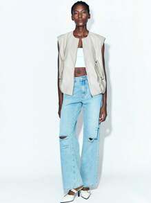 Maija Damen Lässig Pendler einfarbige ärmellose Jacke Kurze Jacke Kurze Blazer Crop Top Jacke Offene Vorderseite Top Ausgehen Tops Herbst Damen Herbst Damen Herbst Damen Herbst Winter Winterjacke Schule