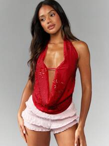 MISSGUIDED Sparkly Sequin Plunge Halter Neck Party Evening Clubwear Cowl Backless Top Spring Summer Festival Occasion Wear Christmas