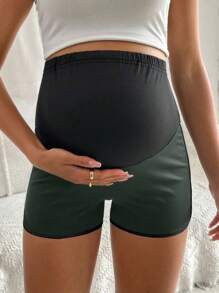 SHEIN Contrast Color Adjustable Waist Maternity Sports Shorts