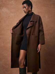 Zivah 2025秋冬新款风衣，休闲长袖翻领口袋外套，适合音乐节、毕业典礼、学生、日常穿着、通勤、海滩、日光浴、街头服饰等场合。 - 摩卡棕 - 查看 8