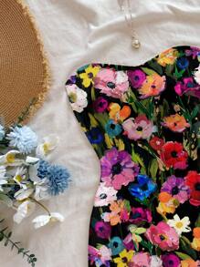 Soleia 彩色花卉绘画图案女士迷你连衣裙，适合夏季海滩，复古风格，休闲度假风格，性感风格，可爱的 Y2K Coconutgirl 波西米亚度假，波西米亚风，音乐节 - 彩色 - 查看 7