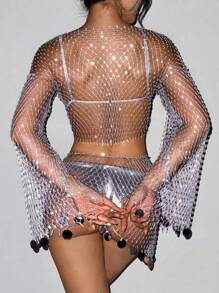 EgrlEra 2pcs Women's Rhinestone Fishnet Accessories Set, Sparkling Rhinestone Embellished Suitable For Bar, Party, Music Festival, Club Outfit