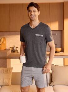 Manfinity Underwear&Sleepwear Basics Men Contrast Panel Pocket Patched PJ Set / Pajama Set - Multicolor - View 4