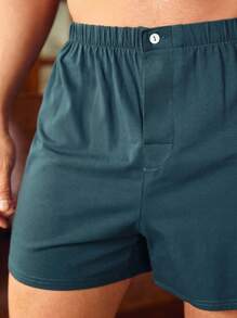 Vintage British Style Casual Loose Gentleman Green Men Pajama Bottoms Sleep Shorts - Green - View 5