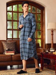 EverLounge Men's Long Sleeve Plaid Single-Breasted Casual Sleepwear Robe - Multicolor - View 1