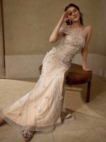 MOTF Soiréza FLORAL EMBROIDERED SPLIT THIGH FORMAL DRESS - Apricot - View 7