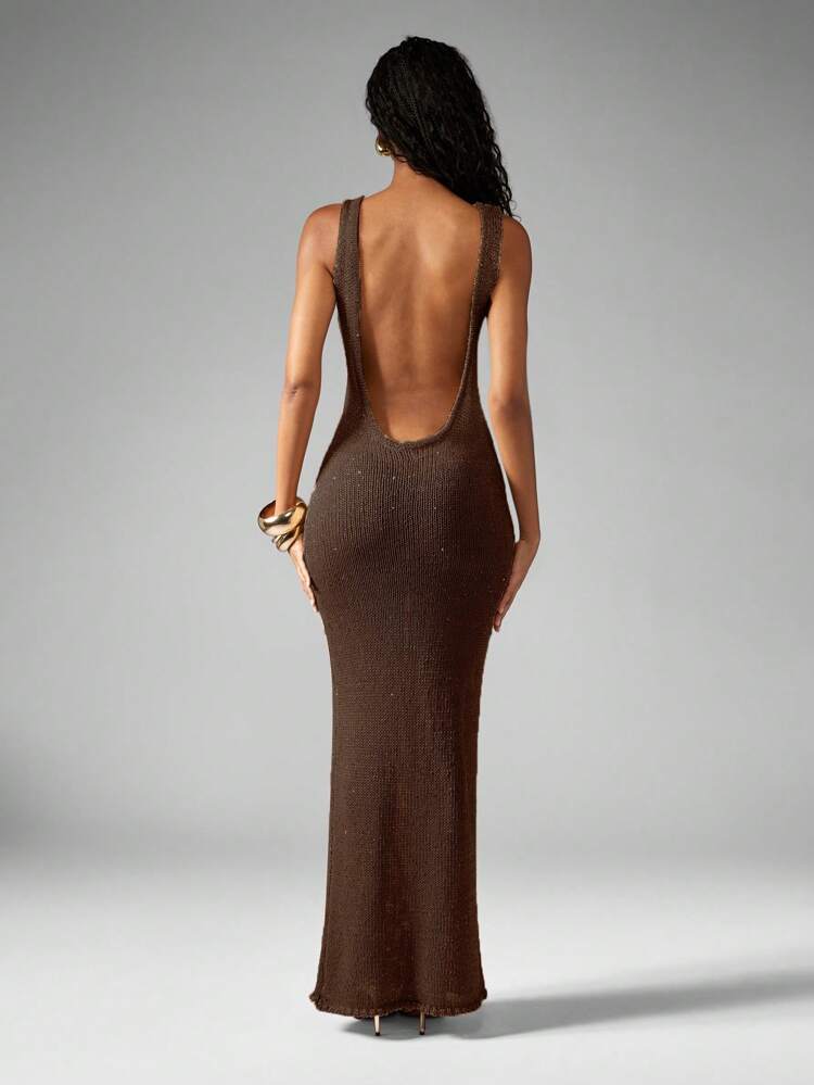 MISSGUIDED Robe de plage longue en maille, sans manches, dos nu, pour soirée, vacances, plage, été