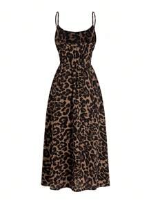 SHEIN Clasi 2pcs/Set Women Leopard Print Dress And Leopard Print Blouse Leopard Set Cheetah Print Outfit, For Going Out - Gold - View 6