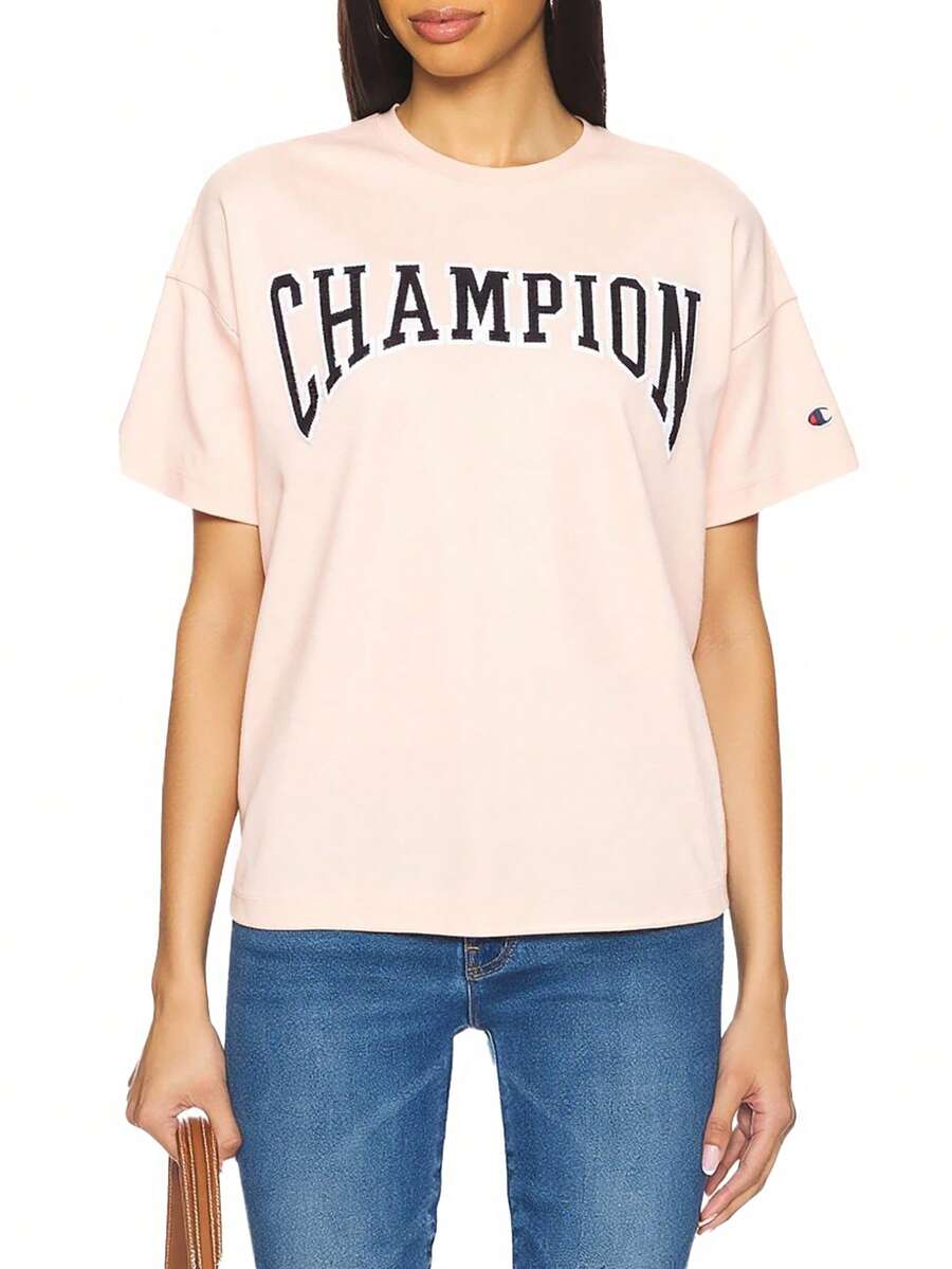 Champion 女士夏季字母印花圆领短袖休闲T恤 - 粉色 - 查看 1