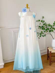 Comfortcana Women Plus Size Flowy Chiffon Midi Dress With Floral Print, Bow Strap And Ruffled Decor, Suitable For Date Night, Going Out, Back To School