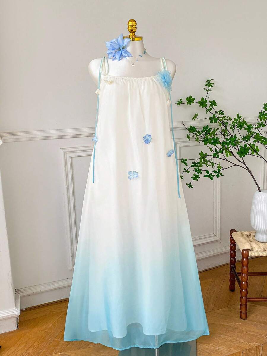 Comfortcana Women Plus Size Flowy Chiffon Midi Dress With Floral Print, Bow Strap And Ruffled Decor, Suitable For Date Night, Going Out, Back To School