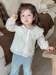 Dazy Kids 女婴蕾丝蝴蝶结休闲长袖上衣，幼儿秋装 - 白色 - 查看 7