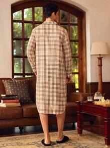 Manfinity Men's Plaid Collar Long Sleeve Sleepwear Robe - Multicolor - View 2