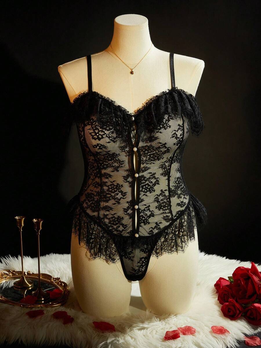 SpicyHot Plus Size Women Erotic Lace Bodysuit - Black - View 1