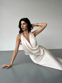 Firerie Ensemble top et jupe pour femmes avec bretelles à perles au dos, col bénitier. Confortable et doux en satin de soie imitation. Vêtements d'automne pour femmes, tenue de bureau, tenue de sortie, tenue d'aéroport, streetwear, tenue de fête. - Champagne - Voir 8